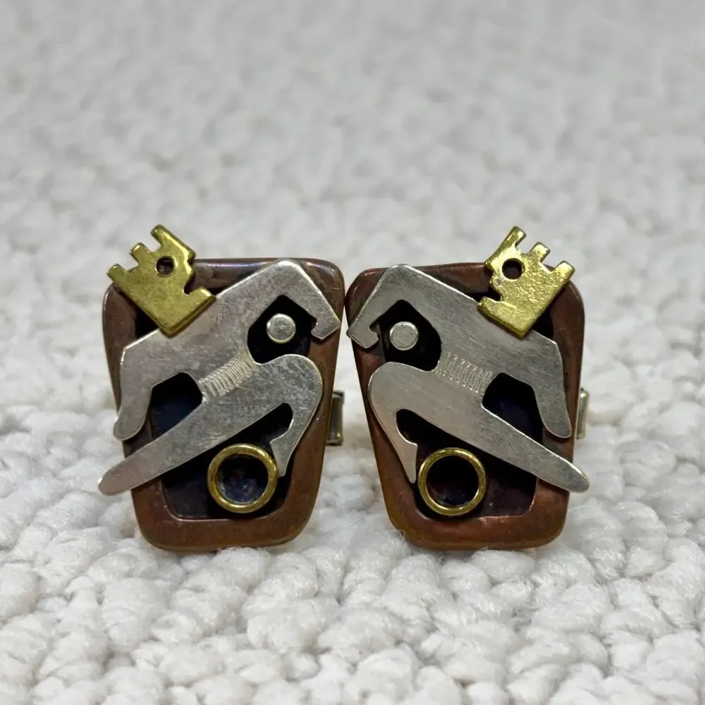 Salvador Teran? Taxco Mexico Running Man Large 1” Men’s Cufflinks VTG Stamped 1